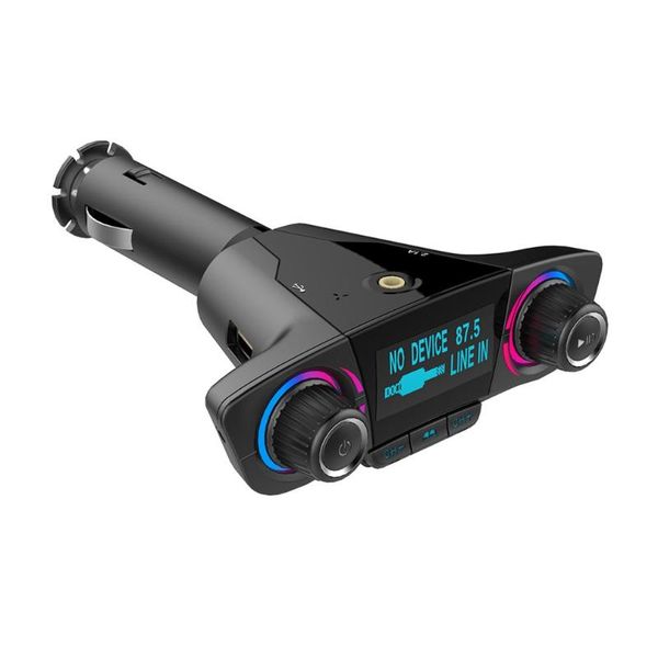 

double head car bluetooth mp3 double knob cool light big screen display voltage call sign, smart car bluetooth mp3