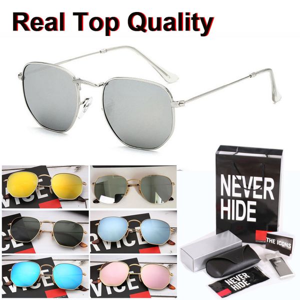 

brand personality sunglasses women men hexagonal metal frame glass lens with original box, packages, accessories, everything, White;black