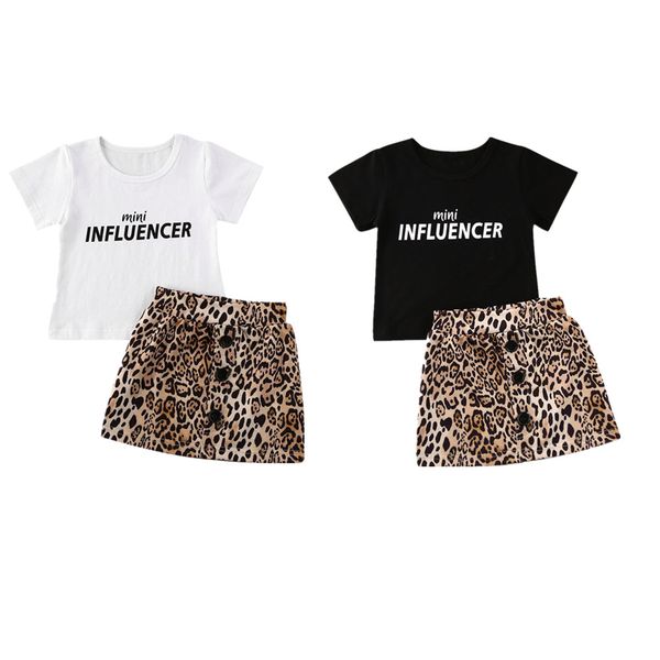 

2pcs toddler kids baby girl clothes t-shirt+leopard print skirt outfits, Pink;blue