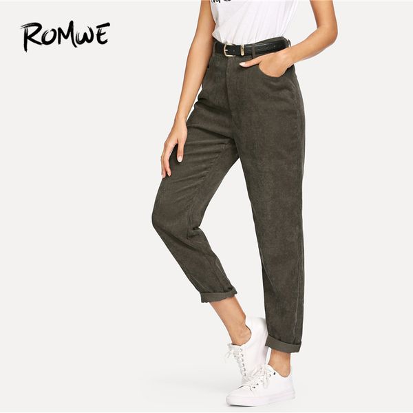 

solid corduroy pants without belt 2019 korean style zipper autumn pants army green women fashion pocket trousers, Black;white