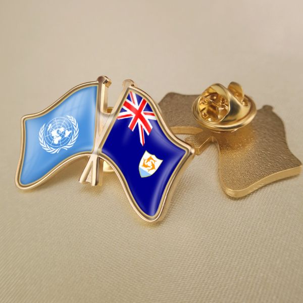 

united nations and anguilla crossed double friendship flags lapel pins, Gray