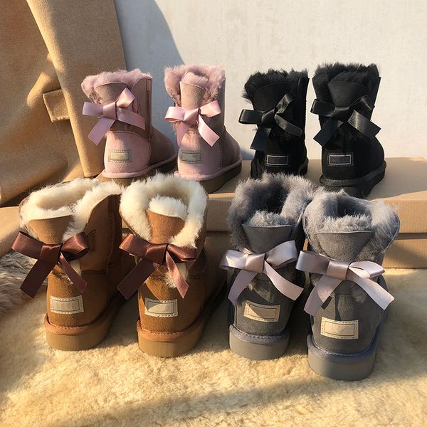 

brand women snow boots with bow cold winter lady fashion ankle botas female ski foot wear, Black