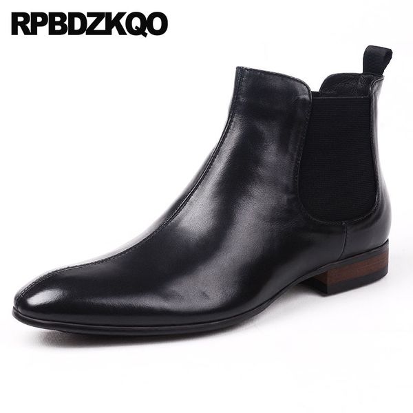 

full grain leather slip on black fur winter wedding chunky formal high ankle shoes mens pointed toe dress boots