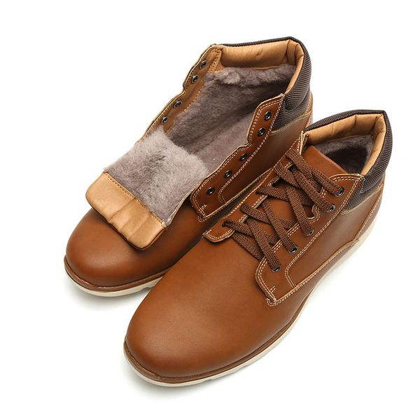 

oudiniao winter warm men boots fashion plush ankle boots men lace up motorcycle working casual vintage shoes, Black