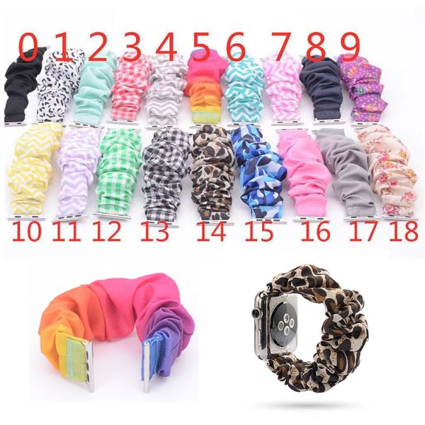 Scrunchie Floral pulseira de leopardo / cor sólida / stripe 44 milímetros banda moda pano scrunchie pulso 38m 40 milímetros 42 milímetros para iWatch 4/3/2/1 19 cores