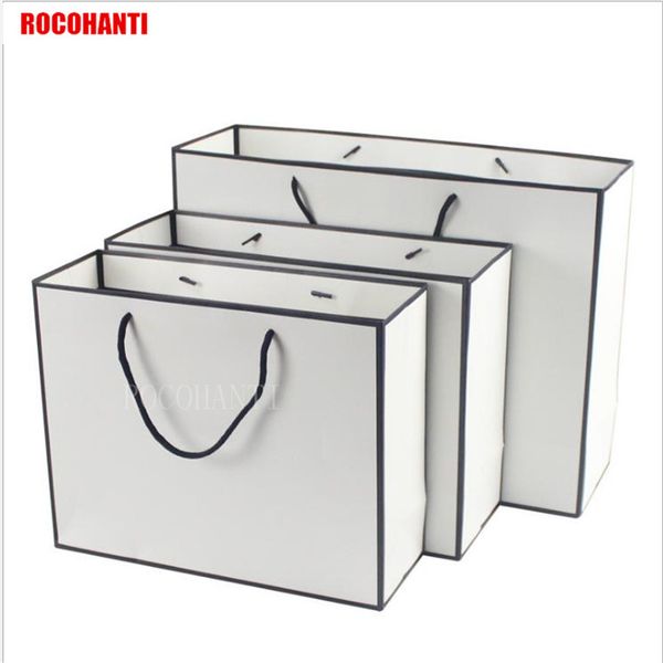 

50x black frame white shopping paper bag with string customized printing accept