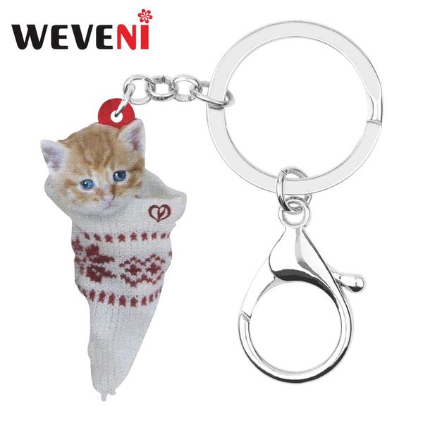 

weveni acrylic christmas sock short hair cat kitten key chains key rings bag car wallet keychains for women girls men charm gift, Silver