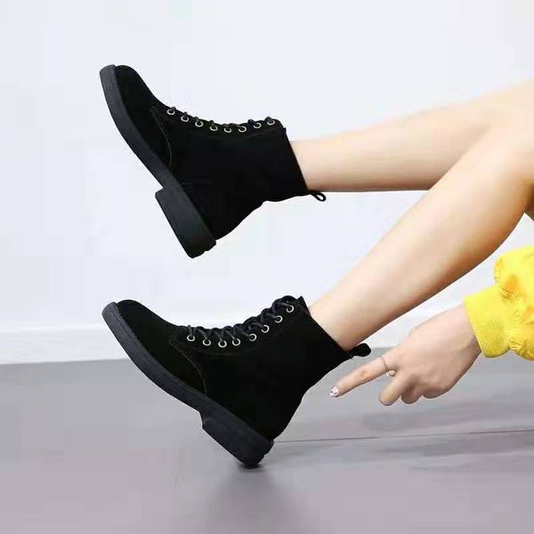 

shoes women's leather boots booties ladies lace up boots-women winter footwear low heels booties australia round toe rock mid-ca, Black