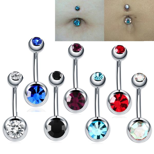 

2pcs/lot 316l surgical steel rhinestone belly button navel bar ring piercing nombril joias ouro pircing bijoux pirsing ombligo, Slivery;golden