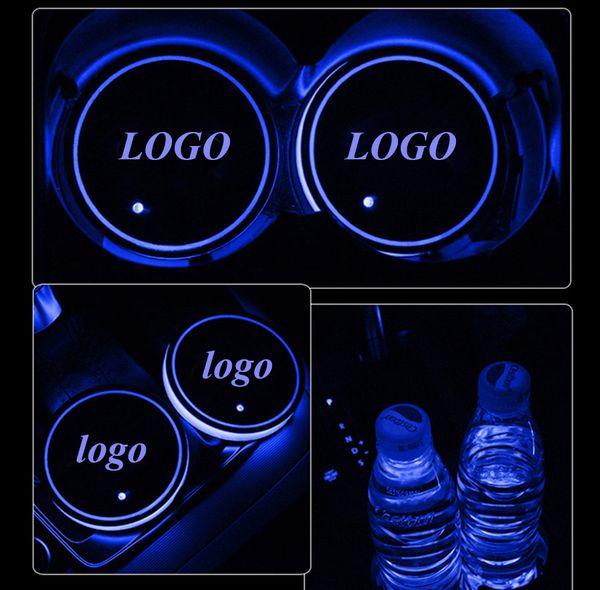 

2pcs/set for amg amg led car cup bottle holder pad mat automobiles coasters interior atmosphere lights colorful