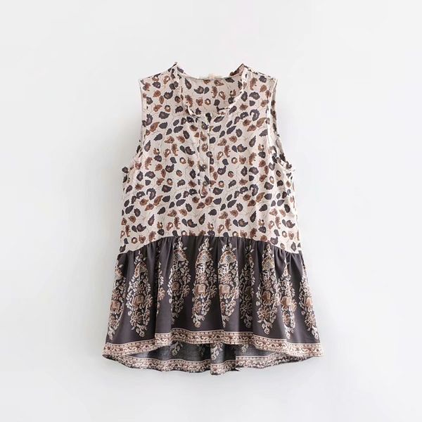 

lj38-8777 european and american fashion leopard print sleeveless shirt, White