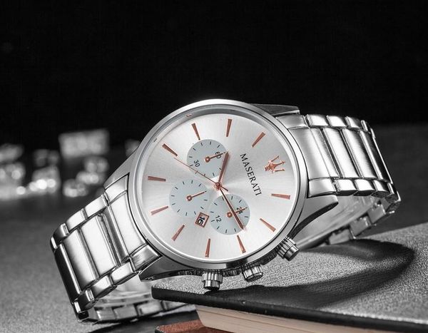 

famous watches new casual quartz watch men and women with the brand maserati stainless steel watch big bang folding buckle, Slivery;brown