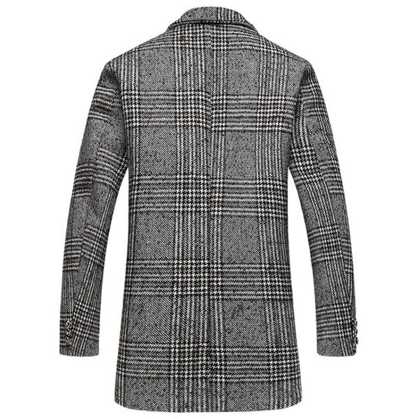 

england style mens woolen blends coat plaid business casual trench single breasted plus size 5xl man office work outerwear coats, Black