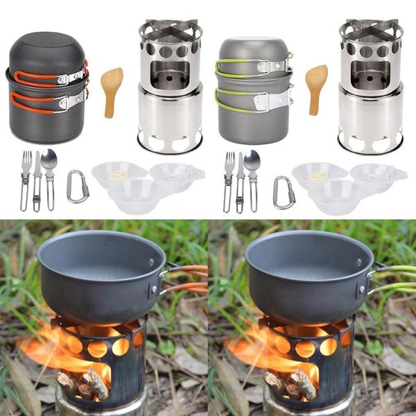 Outdoor Camping Hiking Tableware Cookware Kit Cooking Bowl Pot Pan Gas Stove Set