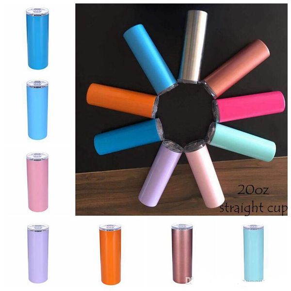 

20oz stainless steel skinny tumbler vacuum insulated straight cup beer coffee mug glasses with lids and straws dhl fj465