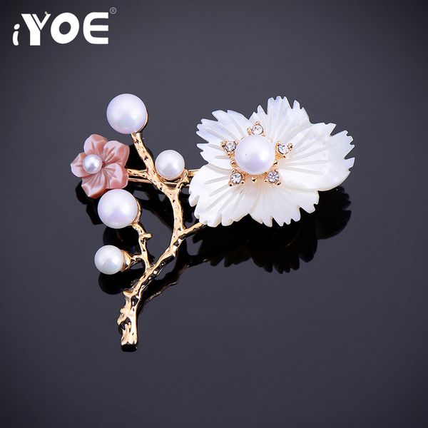 

iyoe elegant simulated pearl brooches for women bouquet exquisite big shell flower brooch fashion pin jewelry gifts, Gray