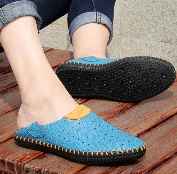 

new comfortable handmade mens sandals genuine leather soft summer man sandals retro sewing casual beach shoes adf-0017, Black