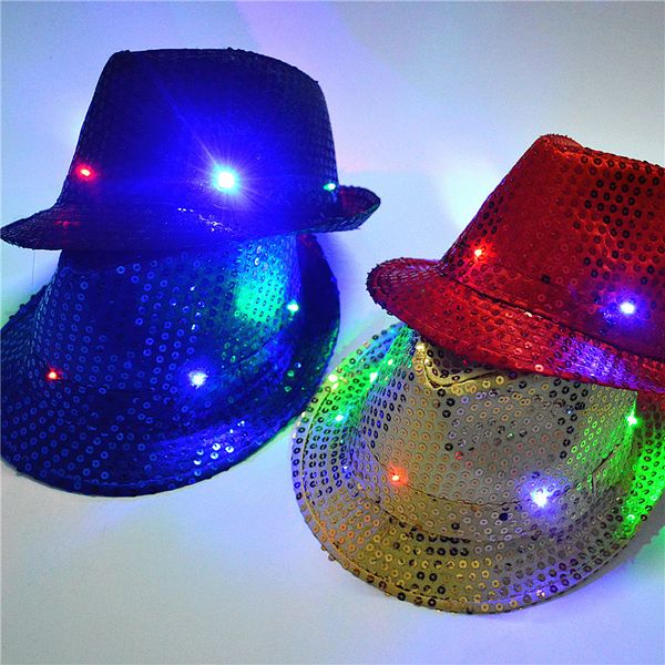 

bar stage party table costume flash hat sequined led colored lights jazz hat mens and womens hat performance