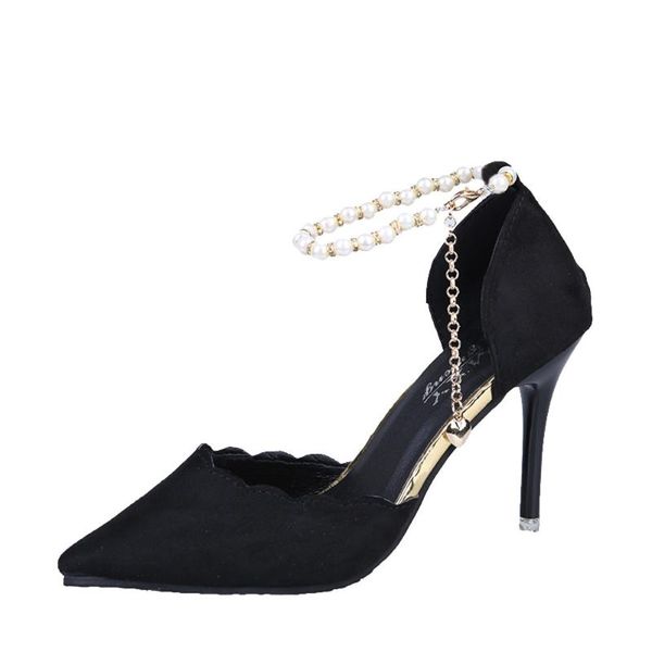 

jaycosin sandals fashion solid color female shoes women beaded sandals ankle high-heeled casual party pointed toe shoes office, Black
