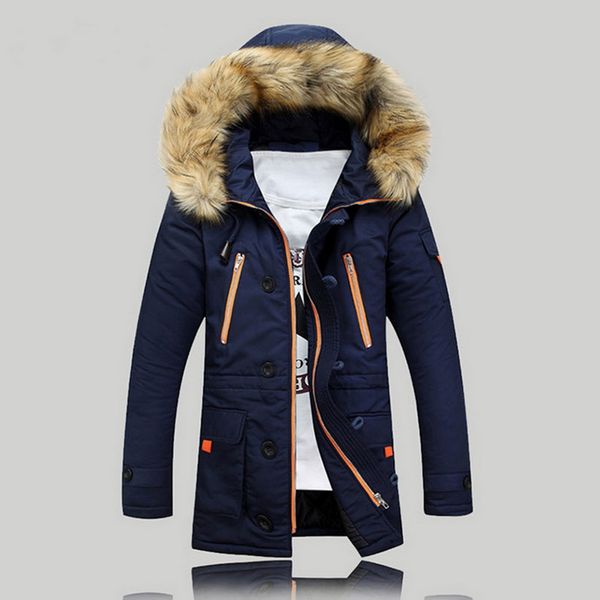 

men winter warm hooded jacket men cotton outwear male thick coats casual windbreak jackets zipper fur collar coats 2019 new, Black