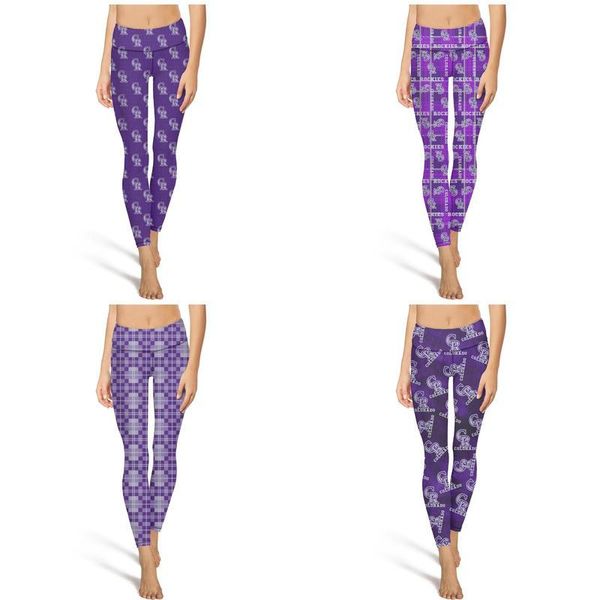 

designname+w fashion women's design yoga pants pockets casual skinny suitable for training leggings colorado rockies baseball purple re, Black