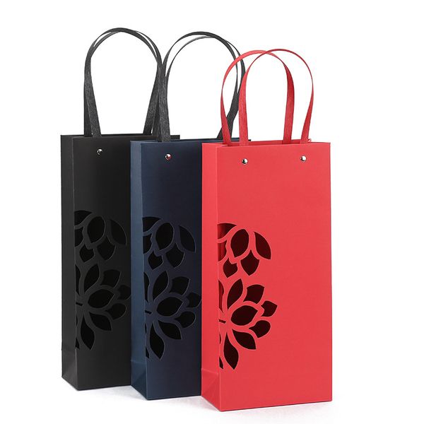 

red wine bottle gift bags with handle hollow out wines packaging case storage boxes