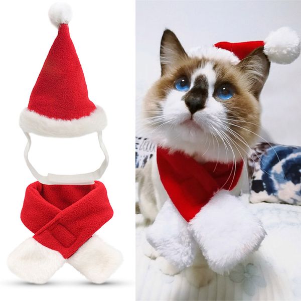 

xmas pet lovely christmas pet hat scarf knit santa claus hat for dog pets puppy xmas pet supplies wx9-1643