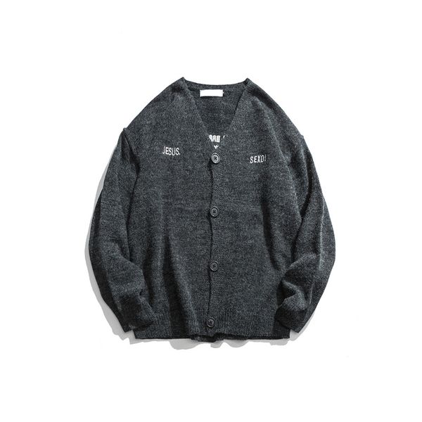 

японский harajuku трикотажное кнопка вышивания кардиган для мужчин и женщин симпатичные knit v шеи однобортный cardigans плюс размер, White;black