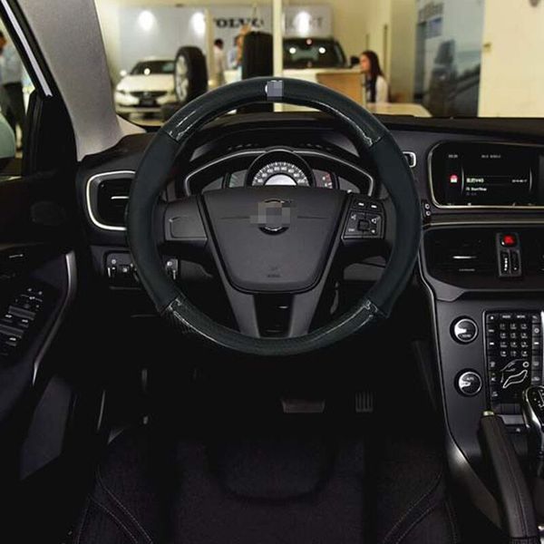 

anti-slip black carbon fiber pvc leather 15" steering wheel cover for volvo