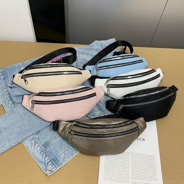 

fashion waist bag double zipper bags leather shoulder bags crossbody bag chest solid color diagonal pocket#t3