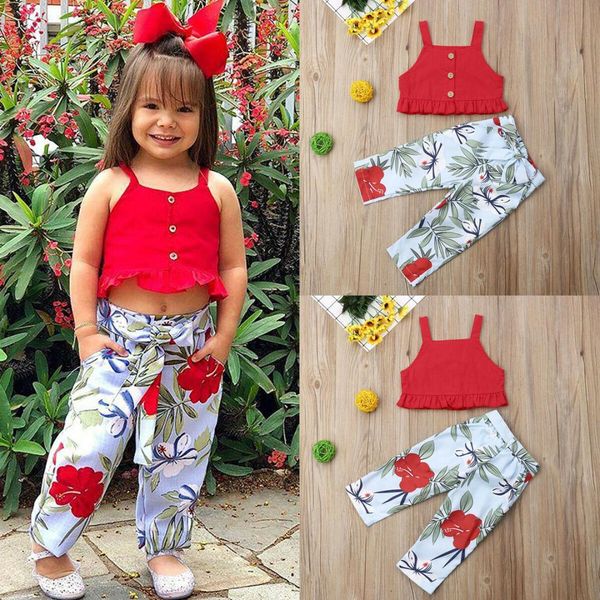 

pudcoco girl set toddler kids baby girls clothes vest crop floral long pants outfits set 0-5y, White