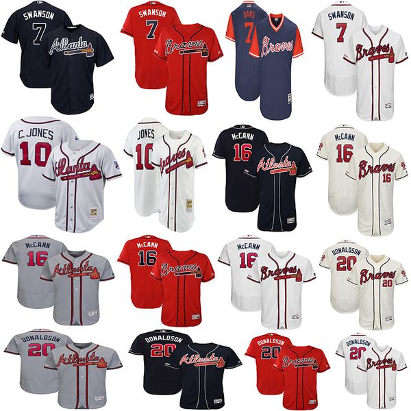 

Atlanta Men's Braves Dansby Swanson Jerseys Chipper Jones Josh Donaldson 2019 Official Cool Base Player Baseball Jersey