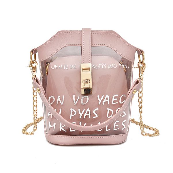 

2020 new style transparent different size bags jelly mini bag female chain messenger bucket bag composite purses handbags