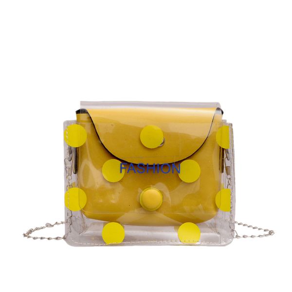 

new style women bags ladies chain messenger bags clear pvc flap small shoulder casual girls composite crossbody yellow