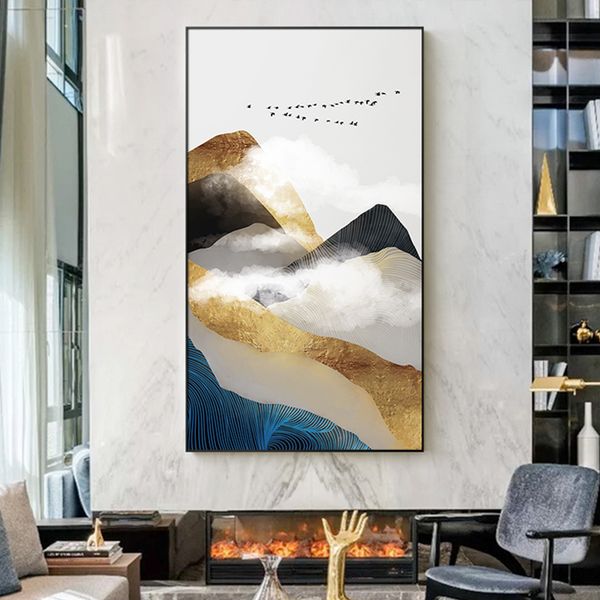 

abstract golden mountain white cloud canvas paintings wall art picture for living room home decoration modern posters and prints