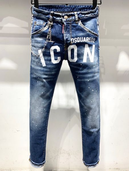 

2020 new men d2 jeans mens luxury designer jeans 014 icon skinny ripped cool guy causal hole denim fashion brand black fit jeans men washed, Blue