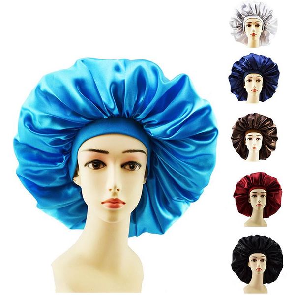 

super giant sleep cap waterproof shower cap female hair care large satin silk bonnet luxurious fabric sleep cap, Yellow
