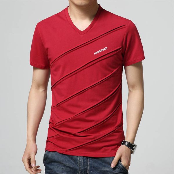 

tfetters new arrival casual men's t-shirt stripe design short sleeve v neck t-shirt men slim fit cotton men tees hommes, White;black