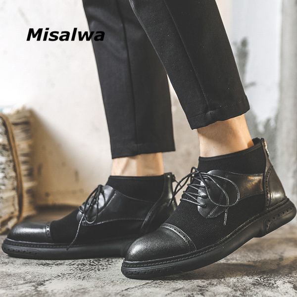 

misalwa elegant men suit boots convenient zip business wedding black leather fashion style tick sole ankle boots oxford dress