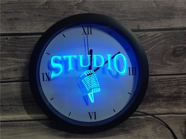 

0b587 studio on the air microphone bar app rgb led neon light signs wall clock