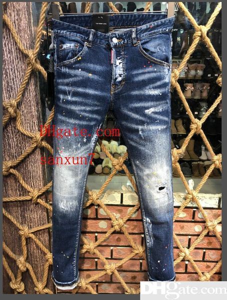 

2019 luxury designer d2 men s jeans jeans embroidered pants feet micro-elastic pants italian size 44-54, Blue
