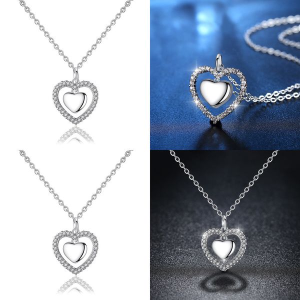 

concise hollow love zircon drill necklace woman heart heart peach heart pendant hip hop jewelry animal necklaces steel jewellery, Silver