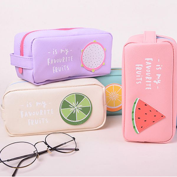 

pensils school pencil case fruit pu large capacity stationery pencil bag luggage bag organizer boy girl school supplies