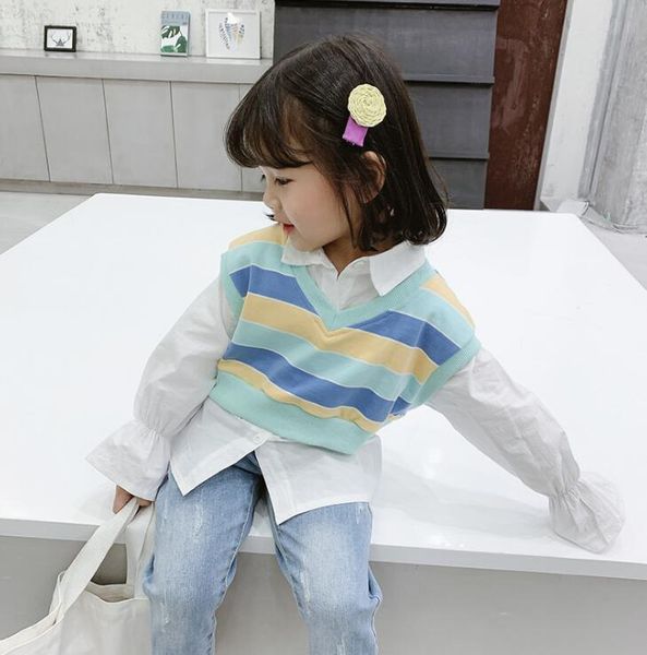 

2020 new girls 2 pcs set vest+blouse fashion spring girls suits 2-7t hm530, White