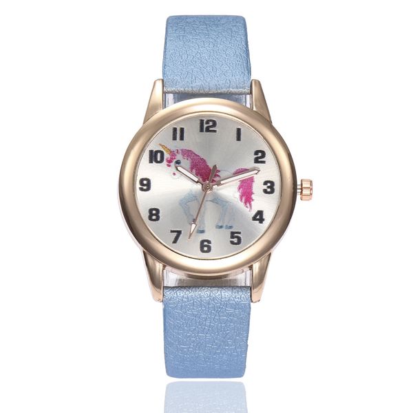 

kids watches cute cartoon unicorn dial leather strap wristwatch girl boy ladies digital watch children quartz watch gifts colck, Blue