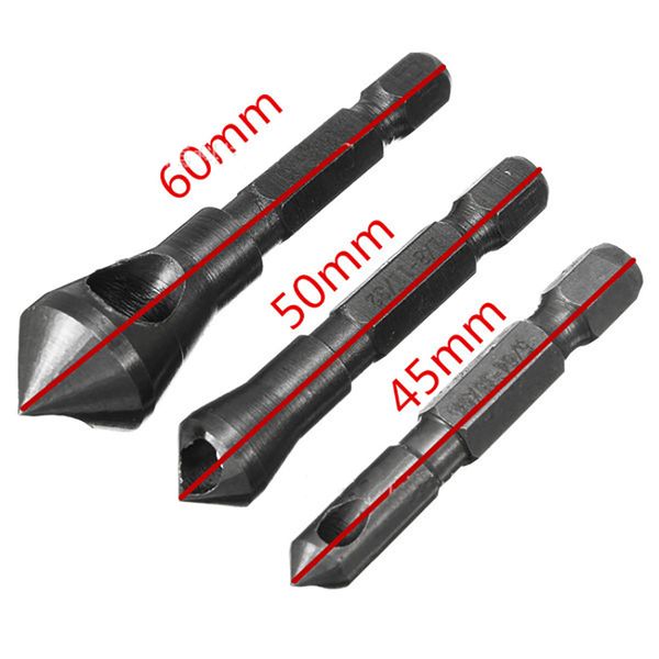 

3pcs/set 90 degree hex handle oblique hole chamfering cutter internal chip removal chamfer woodworking deburring drill bit