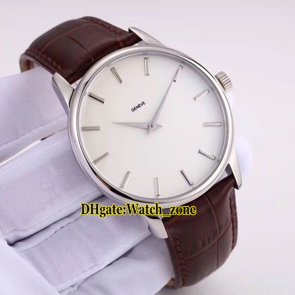 

5 цвет traditionnelle 43076 / 000p белый циферблат автоматические мужские часы стальной корпус 316l коричневый кожаный ремешок высокого каче, Slivery;brown