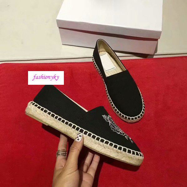 

new embroidered straw shoes with tiger head embroidered straw shoes, Black