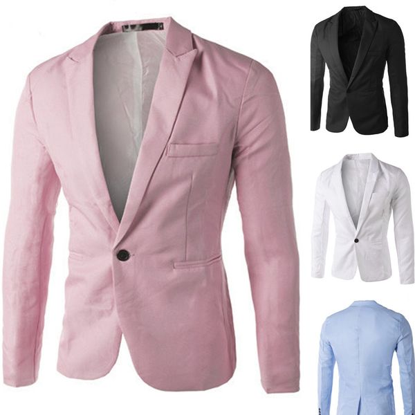 

2019 charm men's white black pink blue casual slim fit one button spring autumn suit blazer coat jacket men fashion