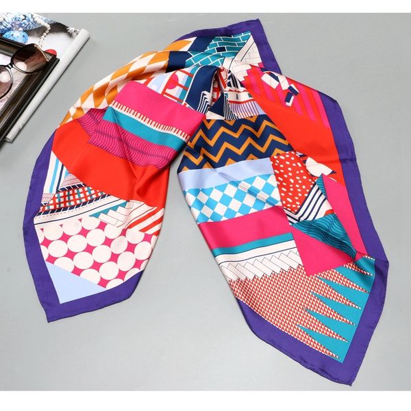 

geometric prints fashion 100% silk scarf shawl women's large square silk head scarves hijab foulard 90*90cm